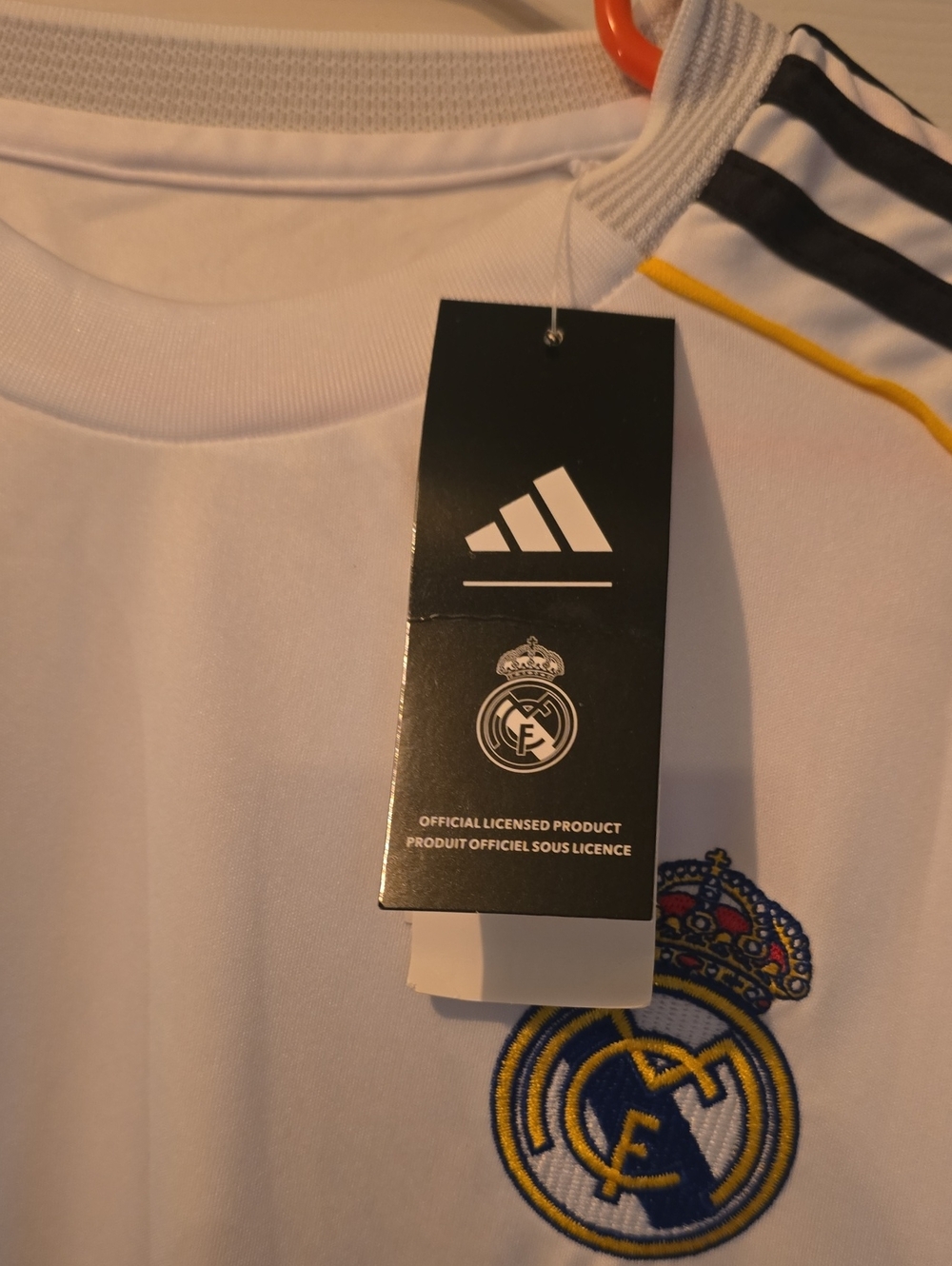 Adidas Real Madrid White & Gold Soccer Jersey - Emirates Fly Better Bellingham - Picture 5 of 7